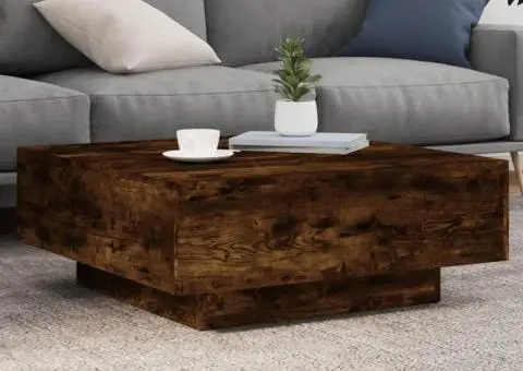 Măsuță de cafea cu lumini LED, stejar fumuriu, 80x80x31 cm - 1/5