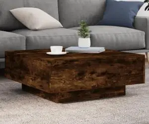 vidaXL Măsuță de cafea cu lumini LED, stejar fumuriu, 80x80x31 cm