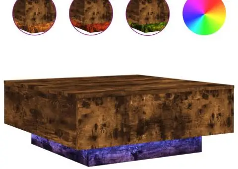 Măsuță de cafea cu lumini LED, stejar fumuriu, 80x80x31 cm - 2/5