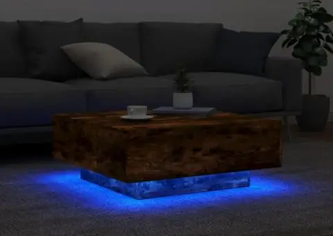 Măsuță de cafea cu lumini LED, stejar fumuriu, 80x80x31 cm - 4/5
