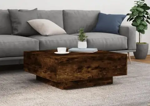 Măsuță de cafea cu lumini LED, stejar fumuriu, 80x80x31 cm - 5/5