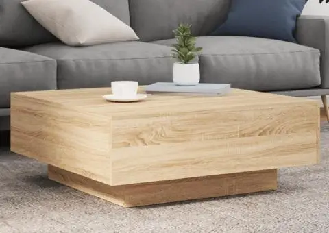 Măsuță de cafea cu lumini LED, stejar sonoma, 80x80x31 cm - 1/5