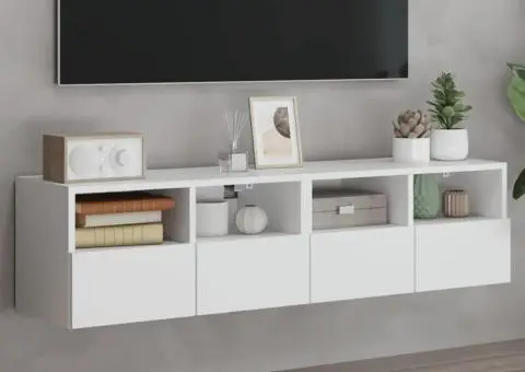 Dulap TV de perete, 2 buc, alb, 60x30x30 cm, lemn prelucrat - 1/5