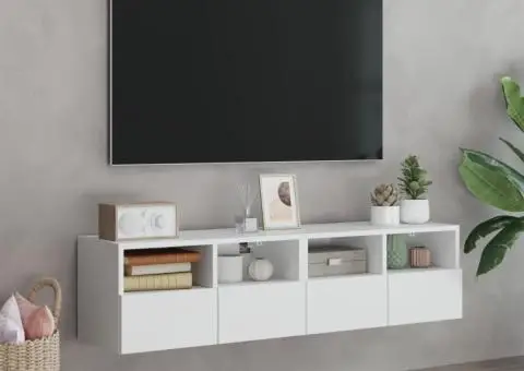 Dulap TV de perete, 2 buc, alb, 60x30x30 cm, lemn prelucrat - 3/5