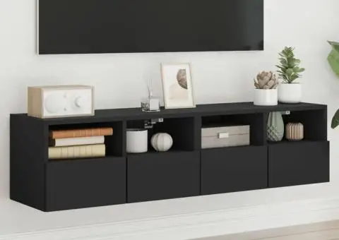 Comode TV de perete, 2 buc., negru, 60x30x30 cm, lemn - 1/5