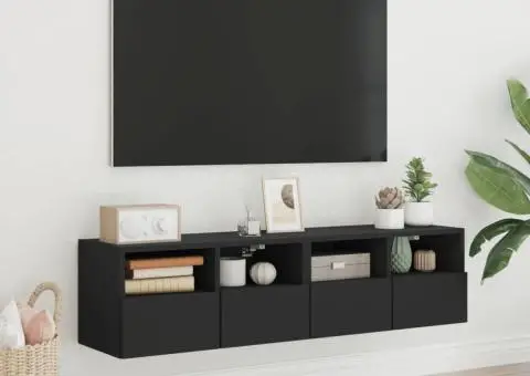 Comode TV de perete, 2 buc., negru, 60x30x30 cm, lemn - 3/5