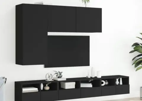 Comode TV de perete, 2 buc., negru, 60x30x30 cm, lemn - 4/5