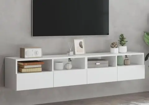 Comode TV de perete, 2 buc., alb, 80x30x30 cm, lemn prelucrat - 1/5
