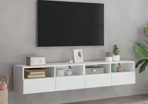 Comode TV de perete, 2 buc., alb, 80x30x30 cm, lemn prelucrat - 3/5