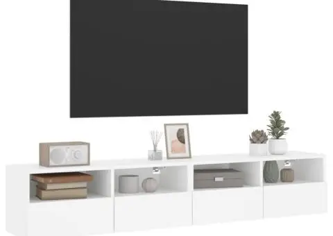 Comode TV de perete, 2 buc., alb, 80x30x30 cm, lemn prelucrat - 5/5