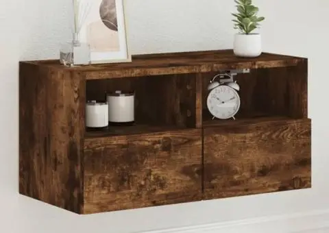 Comodă TV de perete stejar fumuriu 60x30x30 cm lemn prelucrat - 1/5