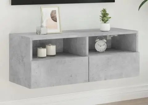 Comode TV de perete, gri beton, 80x30x30 cm, lemn prelucrat - 1/5