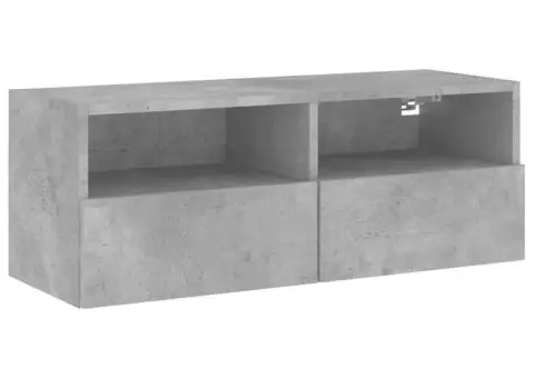 Comode TV de perete, gri beton, 80x30x30 cm, lemn prelucrat - 2/5