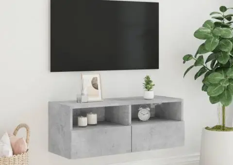 Comode TV de perete, gri beton, 80x30x30 cm, lemn prelucrat - 3/5