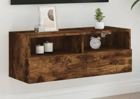 Comodă TV de perete stejar fumuriu 80x30x30 cm lemn prelucrat - 1/5