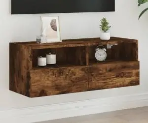 vidaXL Comodă TV de perete stejar fumuriu 80x30x30 cm lemn prelucrat