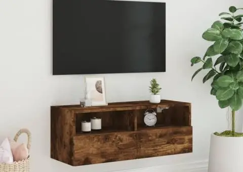 Comodă TV de perete stejar fumuriu 80x30x30 cm lemn prelucrat - 3/5