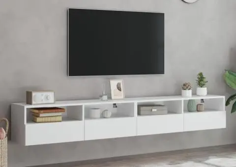 Dulapuri TV de perete 2 buc. alb 100x30x30 cm lemn compozit - 3/5