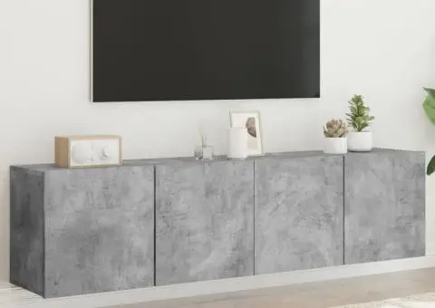 Comodă TV de perete, 2 buc. gri beton, 80x30x41 cm - 1/5