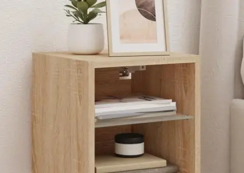 Comode TV de perete cu lumini LED 2 buc. stejar 30x28,5x30 cm - 1/5