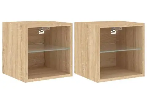 Comode TV de perete cu lumini LED 2 buc. stejar 30x28,5x30 cm - 2/5