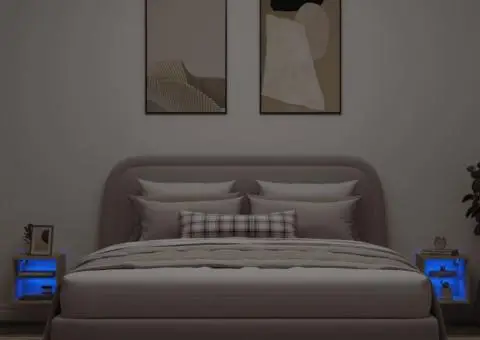 Comode TV de perete cu lumini LED 2 buc. stejar 30x28,5x30 cm - 3/5