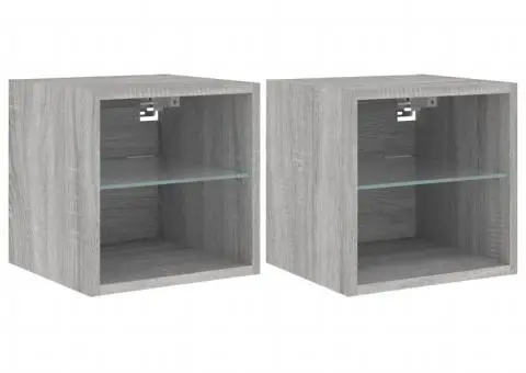 Comode TV cu lumini LED, 2 buc., gri sonoma, 30x28,5x30 cm - 2/5