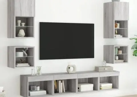 Comode TV cu lumini LED, 2 buc., gri sonoma, 30x28,5x30 cm - 4/5