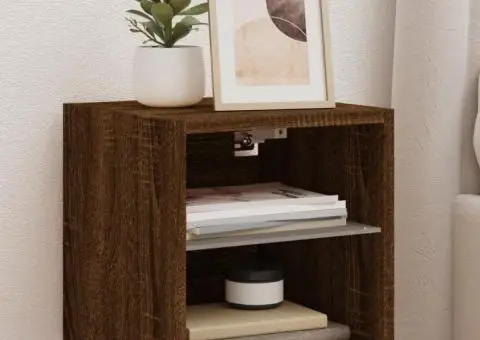 Comode TV cu lumini LED, 2 buc., stejar maro, 30x28,5x30 cm - 1/5