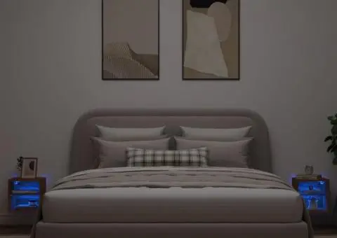 Comode TV cu lumini LED, 2 buc., stejar maro, 30x28,5x30 cm - 3/5