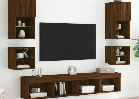 Comode TV cu lumini LED, 2 buc., stejar maro, 30x28,5x30 cm - 5/5