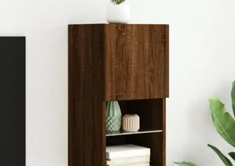 Comodă TV cu lumini LED, stejar maro, 30,5x30x60 cm - 1/5