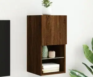 vidaXL Comodă TV cu lumini LED, stejar maro, 30,5x30x60 cm