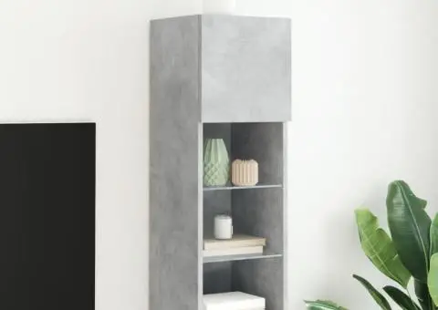 Comodă TV cu lumini LED, gri beton, 30,5x30x90 cm - 1/5