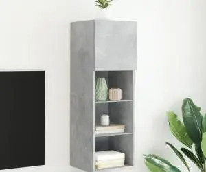 vidaXL Comodă TV cu lumini LED, gri beton, 30,5x30x90 cm