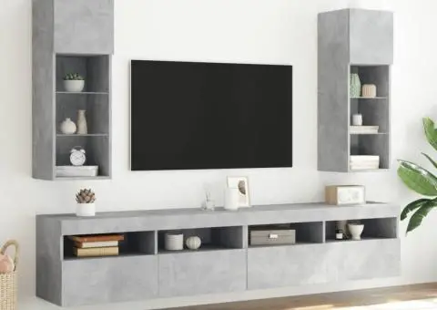 Comodă TV cu lumini LED, gri beton, 30,5x30x90 cm - 3/5