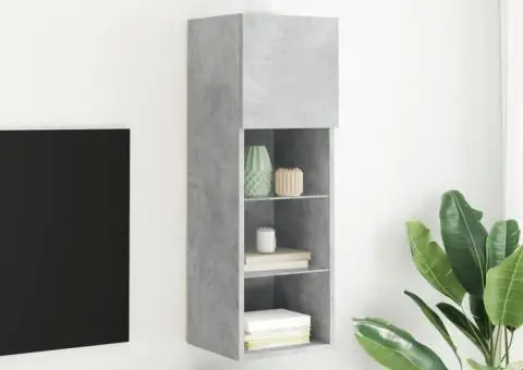 Comodă TV cu lumini LED, gri beton, 30,5x30x90 cm - 4/5