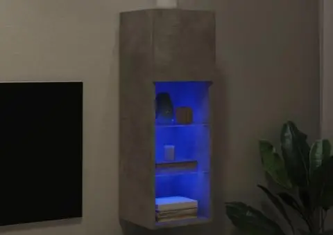 Comodă TV cu lumini LED, gri beton, 30,5x30x90 cm - 5/5