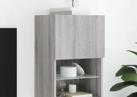 Comodă TV cu lumini LED, gri sonoma, 40,5x30x60 cm - 1/5