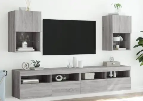 Comodă TV cu lumini LED, gri sonoma, 40,5x30x60 cm - 3/5