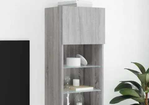 Comodă TV cu lumini LED, gri sonoma, 40,5x30x90 cm - 1/5