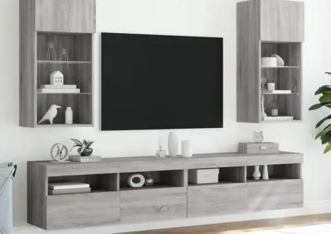 Comodă TV cu lumini LED, gri sonoma, 40,5x30x90 cm - 3/5