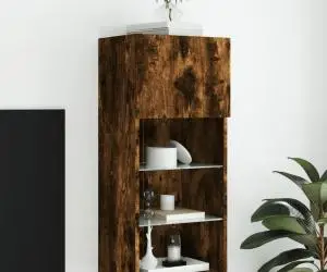 vidaXL Comodă TV cu lumini LED, stejar fumuriu, 40,5x30x90 cm