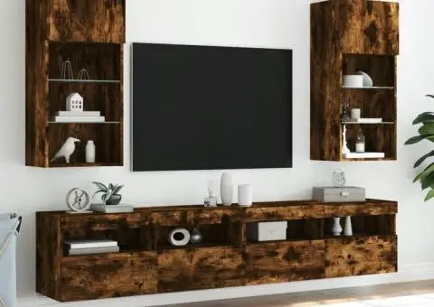 Comodă TV cu lumini LED, stejar fumuriu, 40,5x30x90 cm - 3/5