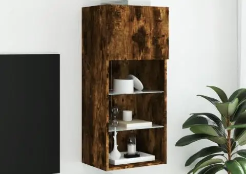 Comodă TV cu lumini LED, stejar fumuriu, 40,5x30x90 cm - 4/5