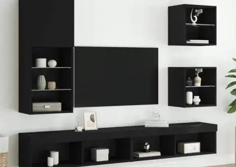 Comodă TV cu lumini LED, negru, 40,5x30x102 cm - 3/5