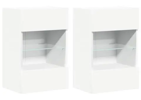 Comode de perete cu lumini LED pentru TV, 2 buc., alb, 40x30x60,5 cm - 2/5