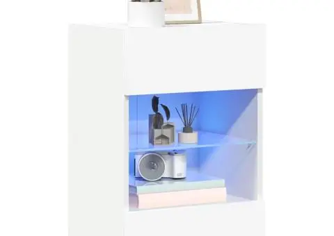 Comode de perete cu lumini LED pentru TV, 2 buc., alb, 40x30x60,5 cm - 4/5