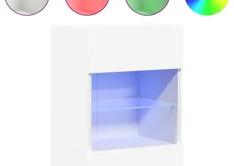 Comode de perete cu lumini LED pentru TV, 2 buc., alb, 40x30x60,5 cm - 5/5