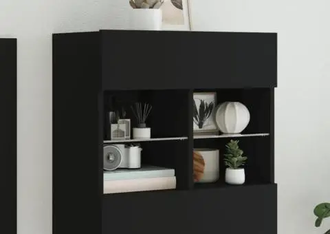 Comodă TV de perete cu lumini LED, negru, 58,5x30x60,5 cm - 1/5